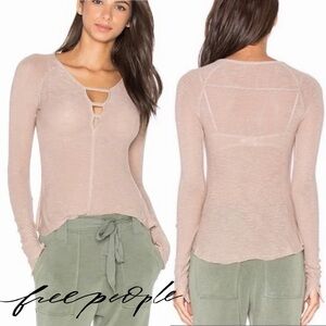 Free People Bae Bae Slub Knit Tan Long Sleeve Boho Layering Top Women’s Small